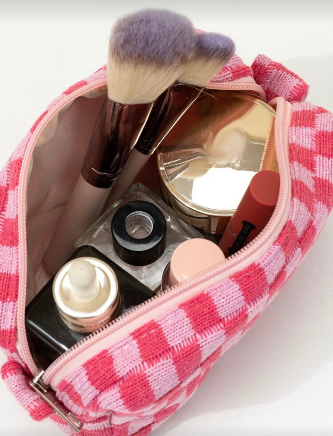 Pink Checkered Pouch - Medium