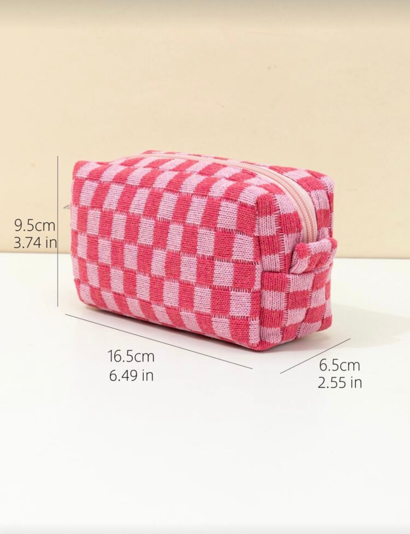 Pink Checkered Pouch - Medium