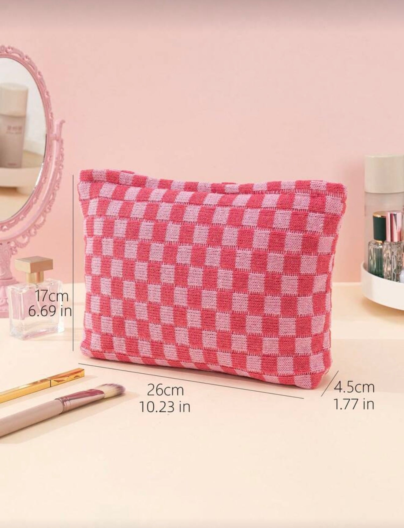Pink Checkered Pouch - Large