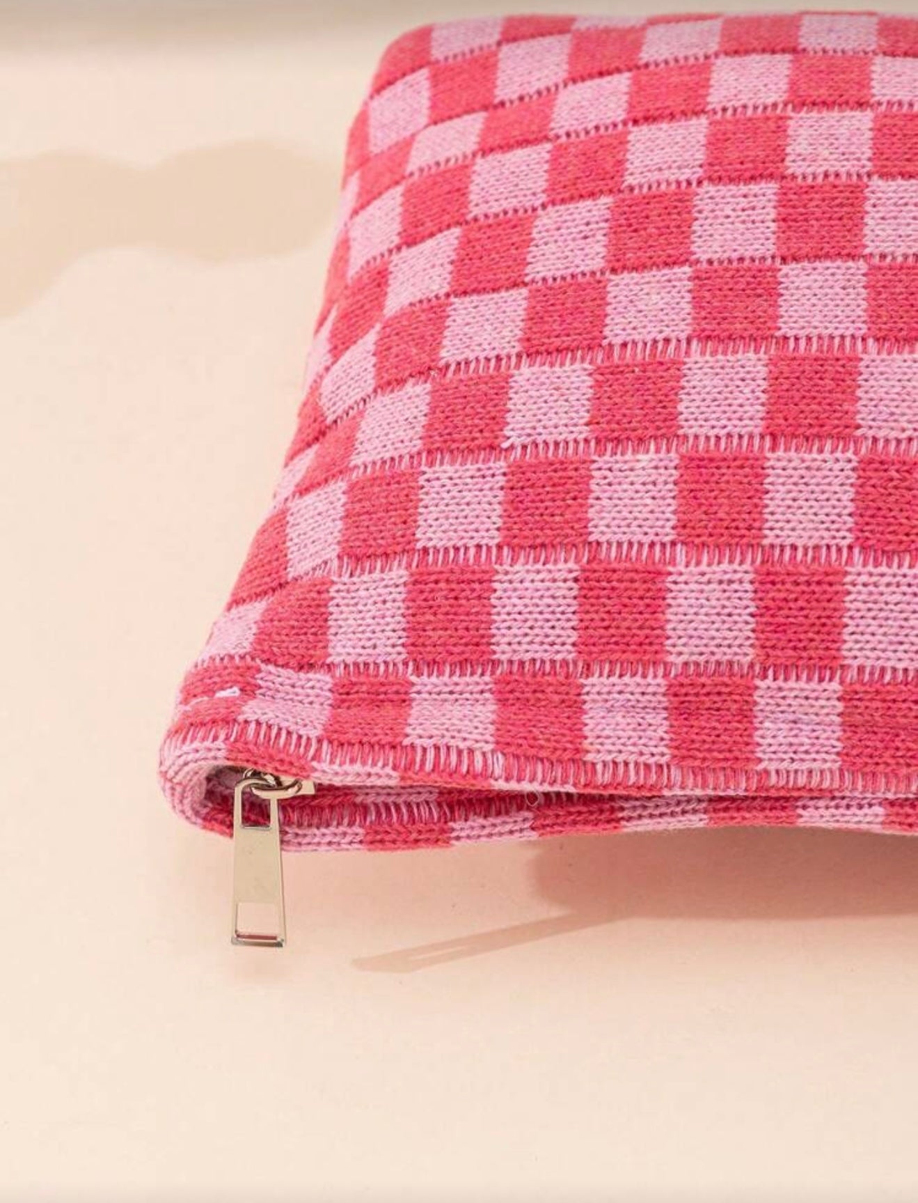 Pink Checkered Pouch - Large
