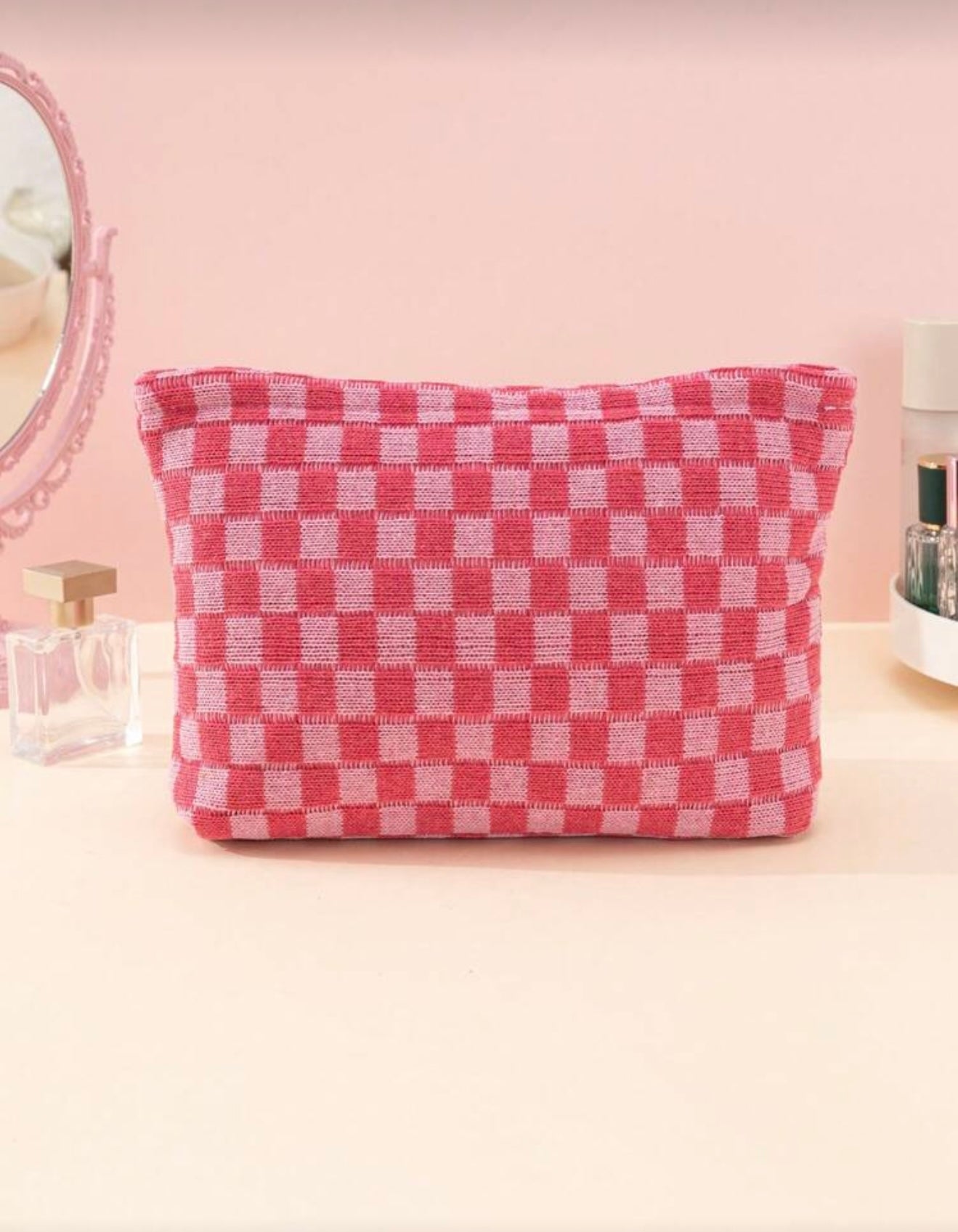 Pink Checkered Pouch - Large