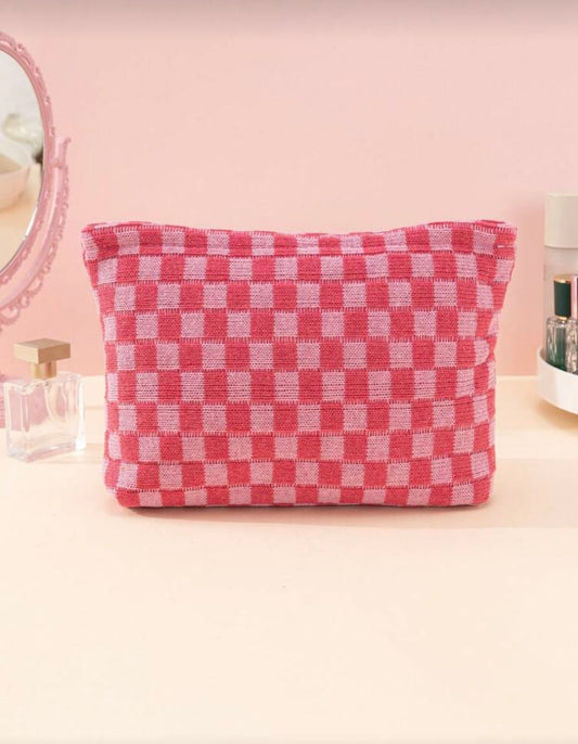 Pink Checkered Pouch - Large