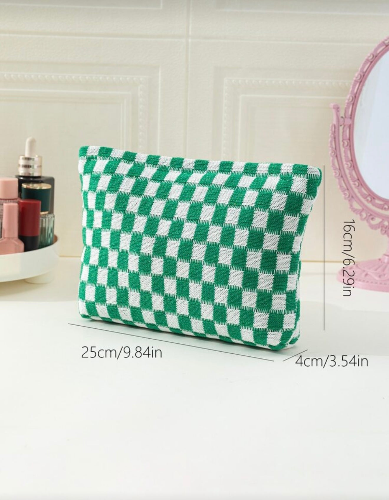 Green Checkered Pouch - Large