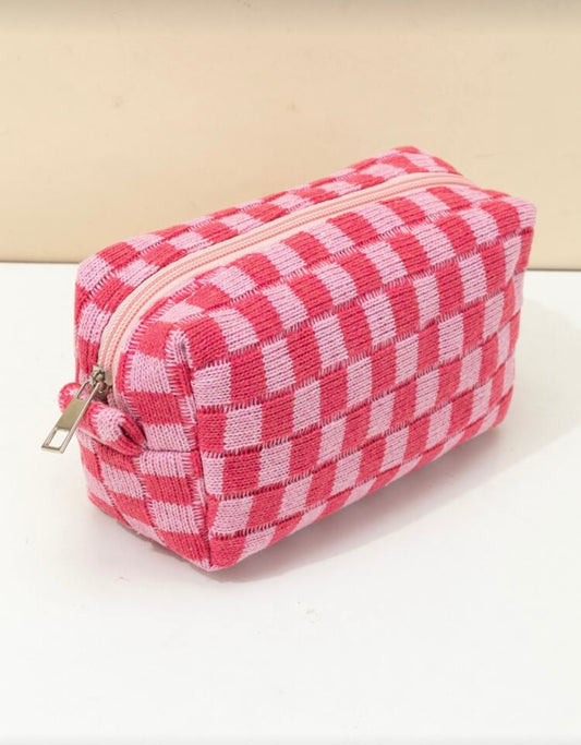 Pink Checkered Pouch - Medium