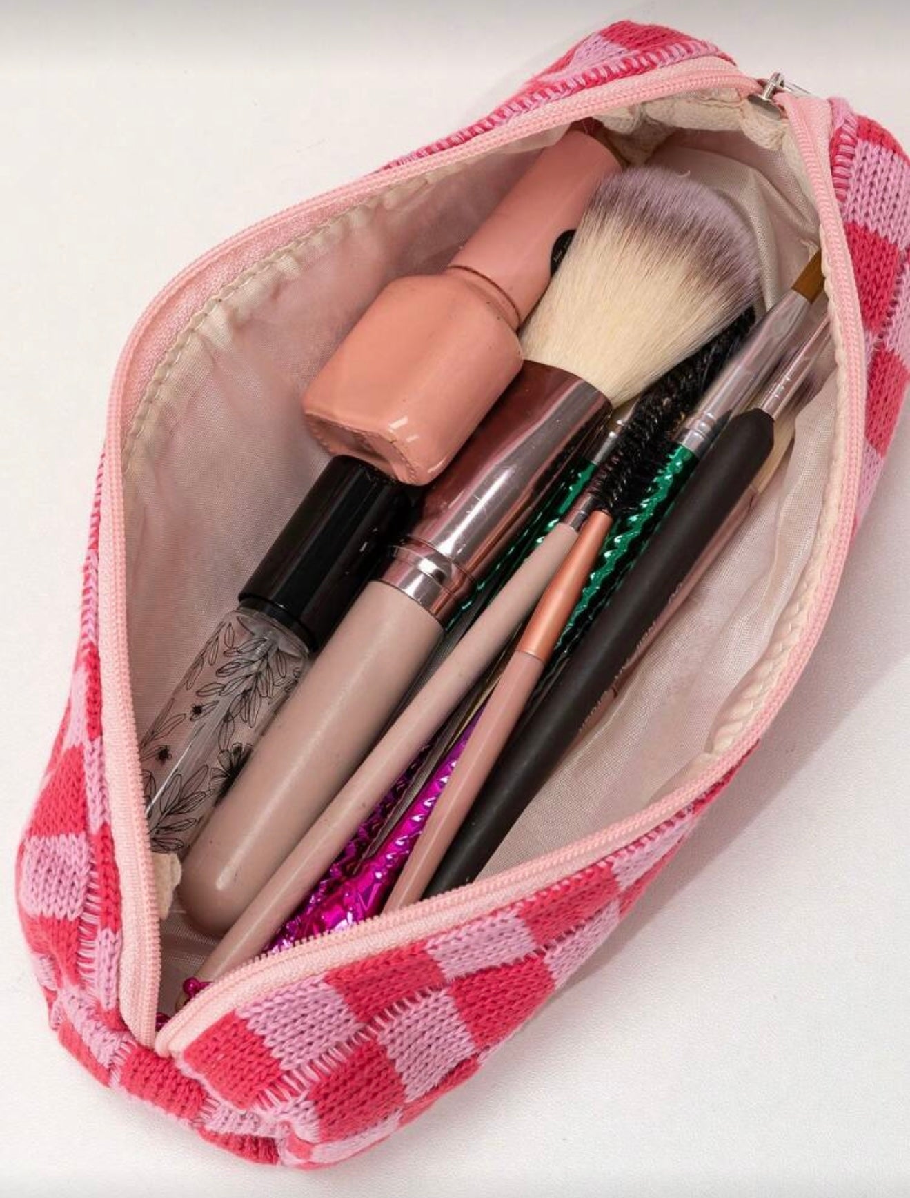 Pink Checkered Pouch - Small