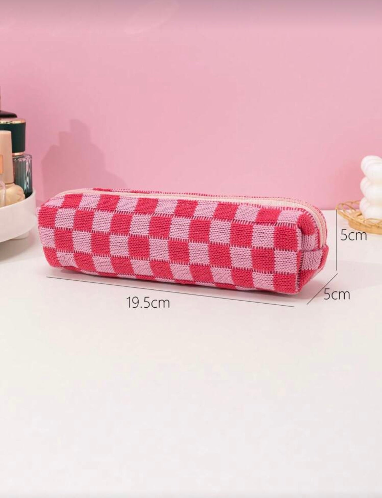 Pink Checkered Pouch - Small