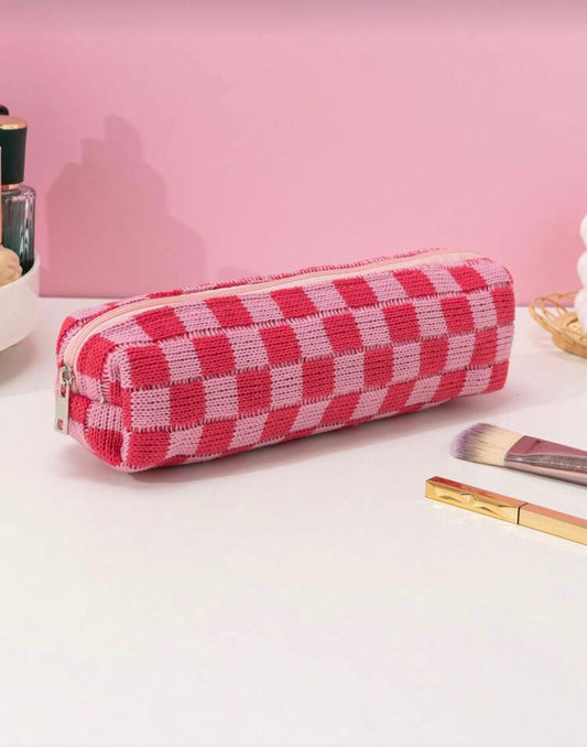 Pink Checkered Pouch - Small